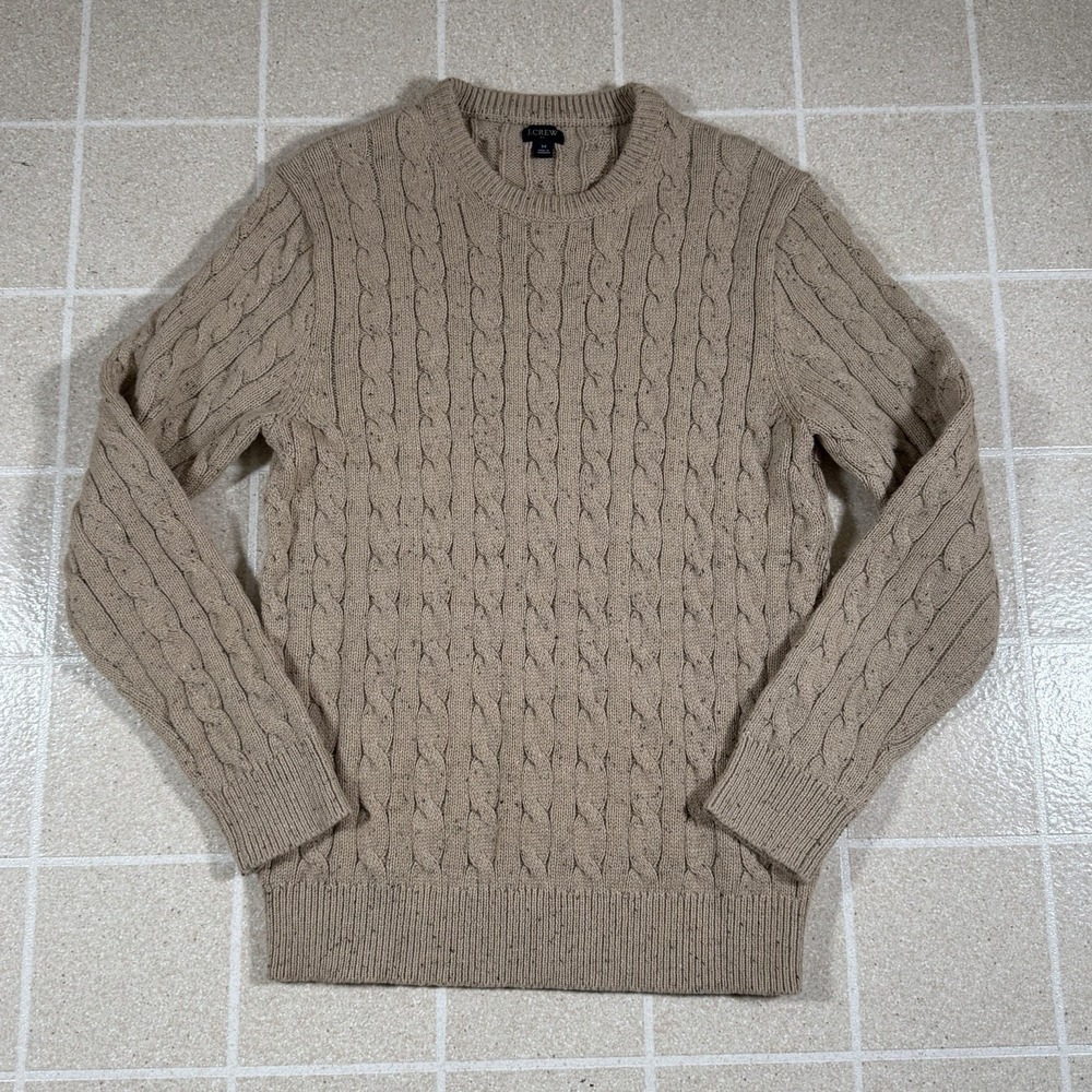 Vtg J.Crew Sweater Sz M Beige Cable Knit Fisherman Heavyweight Chunky Cabincore